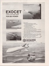 Aerospatiale EXOCET Missiles Vintage Magazine Ad Print 1980s picture