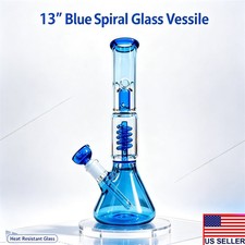 13 Inch Blue Spiral Percolator Borosilicate Glass Beaker Decor Vessel picture
