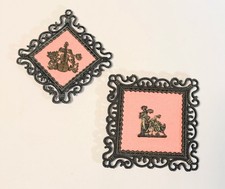 E.A. Riba Co. Pair Vintage Ornate Metal-framed Cameo Roses Wall Hangings MCM picture