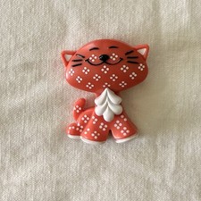 Adorable Vintage 1973 Avon Brooch Pin Pal Perfume Glace RED CALICO CAT Kitty picture