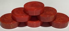 6 Large Vintage Bakelite Marbled Red Checkers or Backgammon.  37 mm by 12 mm. picture