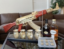 New Gold Glass Gun Alcohol Decanter with Grenade Cocktail glasses & Reusable Ice picture