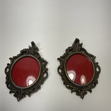 2x Antique Convex Mini Glass Picture Frames Ornate Metal Italy D1 picture