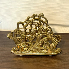 MCM Vintage Ornate Teleflora Butterfly Brass Metal Letter Napkin Holder picture
