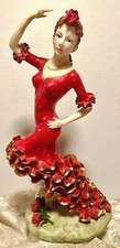 Beautiful Vintage Large Flamenco Lady in Red Ruffled Dress Resin Sculpture picture