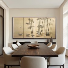 Beautiful Vintage Japanese Showa & 4 Panel Byobu Screen Spring Bamboo Landscape picture