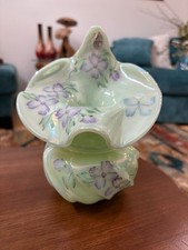 Fenton SEA GREEN IRIDESCENT WAVE CREST JACK IN THE PULPIT VASE Signed Hand Paint picture