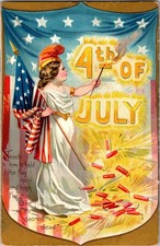 [86i] Postcard 1910, Raphael Tuck Independance Day Lady Liberty picture