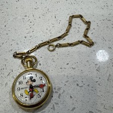 Vintage Bradley Mickey Mouse Pocket Watch - Train Back - 1970s Disney non tested picture