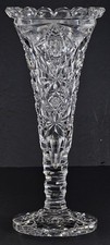 RARE Hawkes American Brilliant Period Cut Glass 8” Trumpet Vase Hobstar Diamonds picture