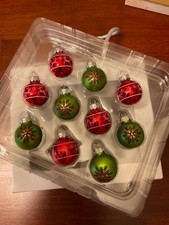 10 Pier 1 Imports Miniature 1 inch Glass Christmas Ornaments Red Green Holiday picture