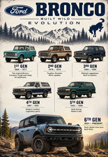 Ford Bronco Evolution Poster 1966-2025 Generations 13x19 Matte Print picture