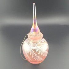 Elegant Pink White Pulled Feather Art Glass Glass Perfume Bottle 6.5