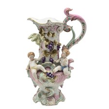 Antique Sitzendorf Germany Porcelain Lamp Base Only Cherubs & Grapes No. 391L picture