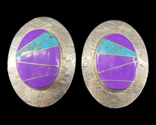 Signed FM Sterling Silver Purple Sugilite Turquoise Native American Earrings picture