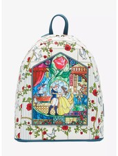 LOUNGEFLY DISNEY BEAUTY AND THE BEAST STAINED GLASS MINI BACKPACK BRAND NEW picture