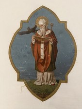 Antique 19thC. Traditional Religious Painting on Linen Fabric of Saint Nicholas picture