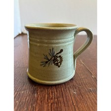 Jugtown Ware Pottery Pinecone Mug 1986 Vintage NC Salt Glaze Stoneware Tan picture