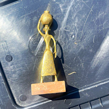 American Museum of Natural History Gold-Tone Woman Metal Figurine Wood Base picture