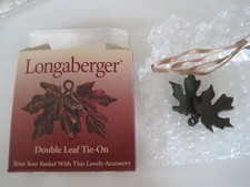 LONGABERGER TIE-ON W/ Ribbon & Box Double Leaf Metal Green Red 2000 picture