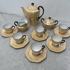 Royal Schwarzburg Germany Tea Set Art Deco Peach & Black Iridescent 17 pc *READ* picture
