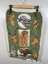 Vintage Irish Linen Tea Towel African Safari Wildlife Lion Leopard Buffalo  picture