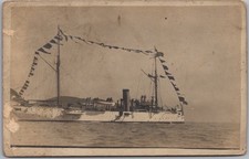 Vintage 1910s Real Photo RPPC Postcard Steamship with Flags / Ship ID Not Known picture