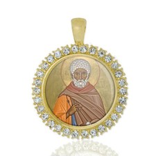 St Moses The Black Of Skete Christian Round  Gold Tone Pendant  Rhinestones picture