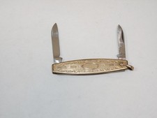 Vtg HAYWARD Watch Fob Pen Knife Gold Filled Art Deco Design 2 Blades picture