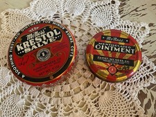 McNess Krestol Salve Vintage Tin First-Aid Ointment For Burns & Cuts Red Yellow picture