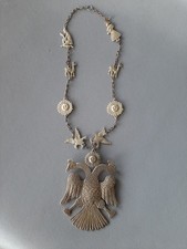 Vintage Peruvian~Inca~2 headed Eagle + Sun~Llama~Necklace~embossed/cast Bronze picture