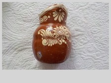 Vintage Hand Painted Mexican Folk Art Redware Pottery Pitcher 6.5