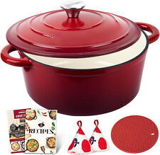 Enameled Cast Iron Dutch Oven - 5.5QT Pot with Lid Cookbook ( red) picture