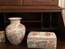 RARE vtg 2pc Andrea by Sadek set chinoiserie porcelain picture