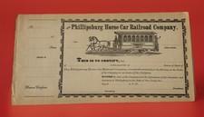 c1800’s Phillipsburg Horse Car RR Co Stock RARE Unissued NJ/PA Transit History picture