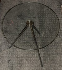 Vintage MCM Tripod Glass Table Chrome Legs 1970's Thick Stoneville Chromcraft picture