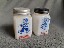 Vintage 1930s Milk Glass Dutch Boy & Girl Salt And Pepper Shakers Odd Set picture