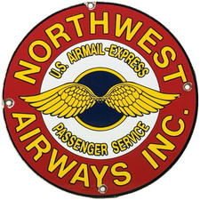 VINTAGE NORTHWEST AIRWAYS INC PORCELAIN SIGN POST OFFICE USPS PLANE GAS OIL MAIL picture