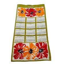 Vintage Vera Neumann Linen Calendar 1969 Kitchen Tea Towel Red Yellow Floral picture