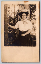 RPPC c1910s Edwardian Fashion Woman Portrait Merry Widow Straw Hat Postcard picture