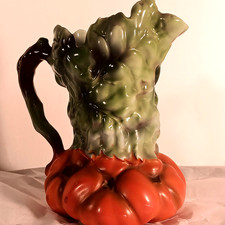 Antique Schwarzburg Art Deco Porcelain Pitcher German Floral Garden 6.5”  Glazed picture