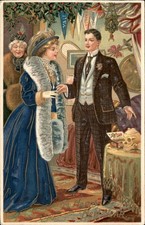 New Year's Elegant New Year Greeting Home Interior c1910s-20s Vintage Postcard picture