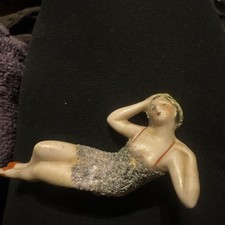 Vtg Bathing Beauty Lady Woman Doll Figurine Porcelain Bisque Art Deco Germany picture