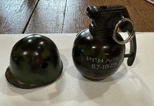 Vtg. Set Of 2 Novelty Military Style Refillable Helmet and Granada Lighter picture