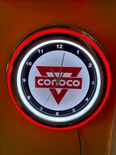 Conoco Oil Gas Station Garage Man Cave Red Neon Style Retro LED Clock Sign picture