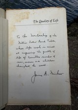 QUALITY OF LIFE BOOK SIGNED BY JAMES MICHENER - MILLIONS DOLLAR ROUND TABLE picture