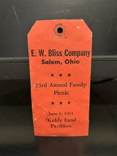 RARE 1964 E. W. BLISS SALEM OH FAMILY PICNIC TICKET IDORA PARK YOUNGSTOWN OHIO picture