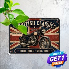 Vintage British Classic Twin Engine Motorcycle Garage Metal Tin Sign Plaque picture