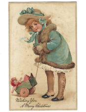 c.1912 Merry Christmas Cute Young Girl Toy Cart Ever Welcome Tuck Sons Postcard picture