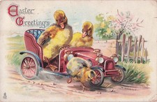 Antique Easter Postcard Chicks ducks Car Raphael Tuck Germany 1912 handwritten picture